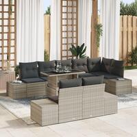 Have Sofa Sæt 9 Stk Beige, Sort Poly Rattan, Glas, Polyester