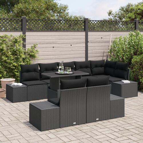 Have Sofa Sæt 9 dele Sort Rattan, Stof Have Sofa Sæt