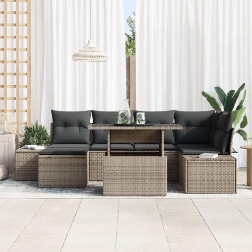 Have Sofa Sæt 7-delt Beige Rattan, Polyester Udendørs Sofa Sæt