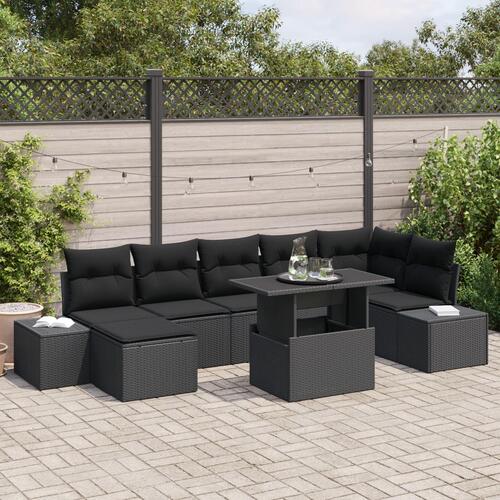 Havemøbel Sæt Sæt med 8 Sort Poly Rattan, Glas