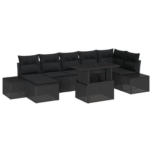 Havemøbel Sæt Sæt med 8 Sort Poly Rattan, Glas