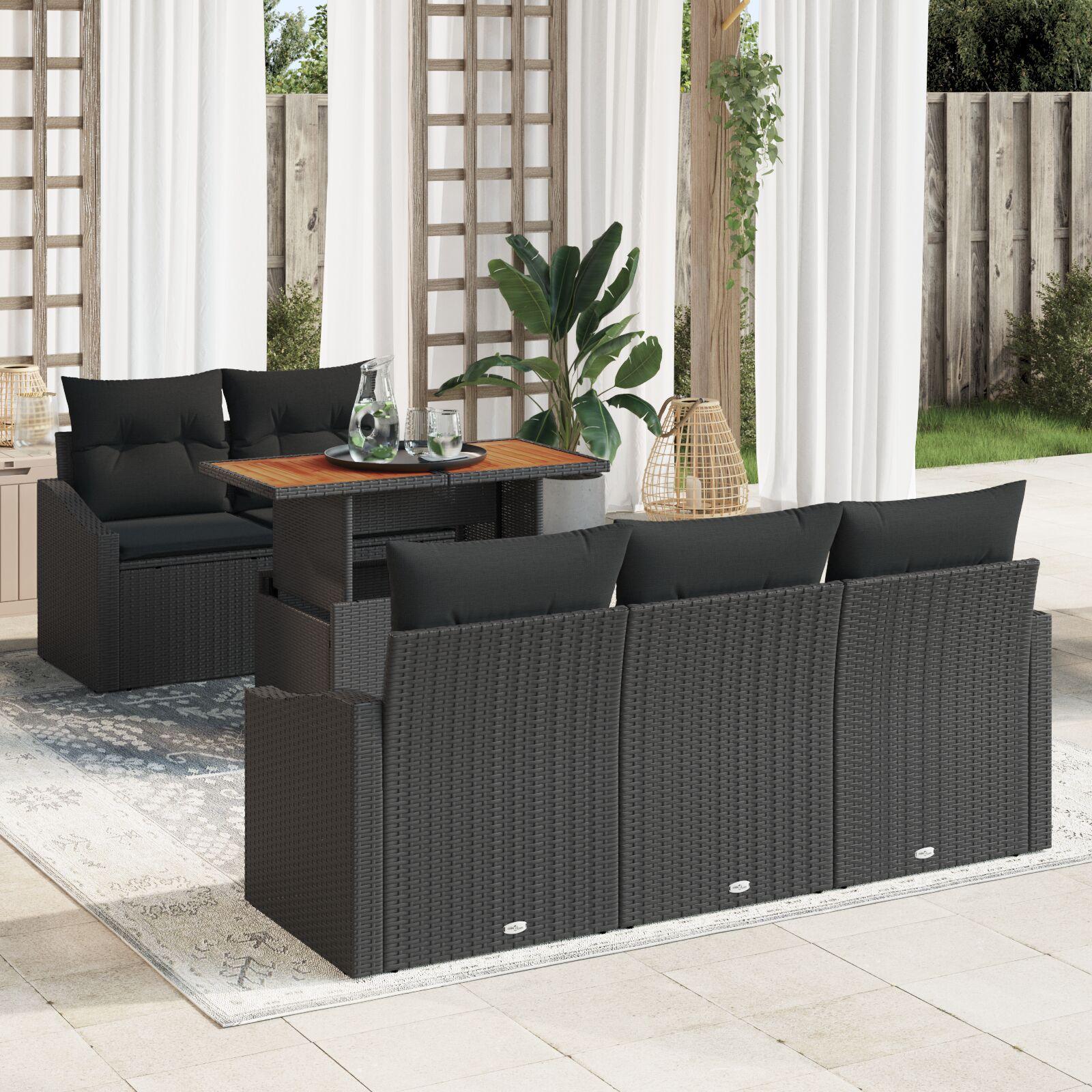 6 Stk. Have Sofa Sæt med Puder Sort Poly Rattan