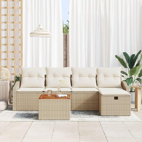 Havemøbel Sæt 6 Stykker Beige, Hvid Rattan Udendørs Sofa