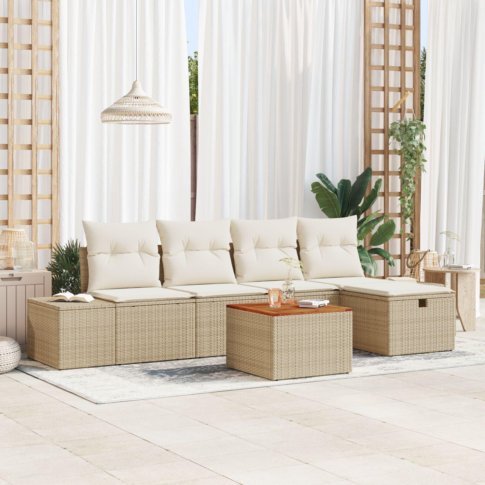 Havemøbel Sæt 6 personer Beige Rattan, Polyester, Stål Havemøbler