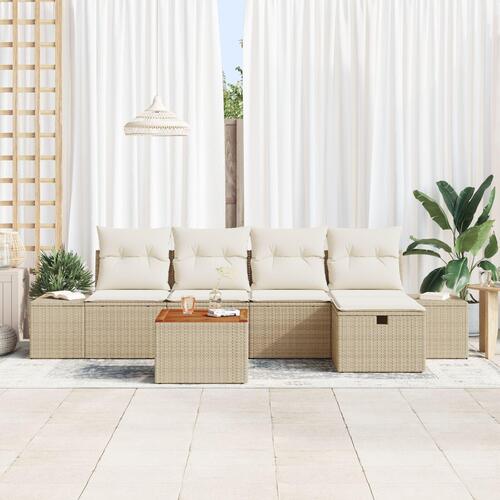 Havemøbel Sæt 6 personer Beige Rattan, Polyester, Stål Havemøbler