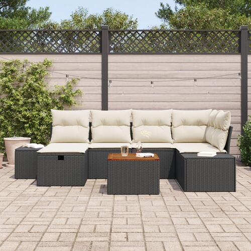 Have Sofa Sæt Sæt Af 7 Sort Rattan Udendørs Sofa Sæt