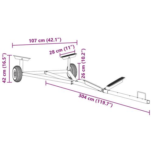 Bådkærre 212-302 cm Justerbar længde 160 kg Stål