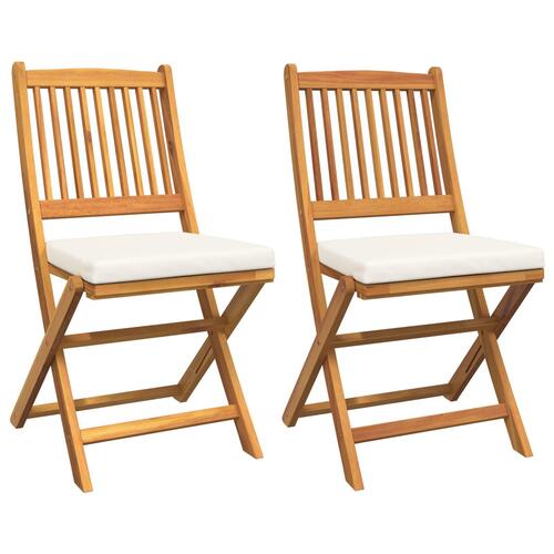 Foldbare Havestole med Hvid Pude 2 stk Solid Akacie Træ