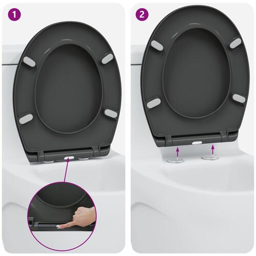 Quick Release Toiletbræt med Blød Lukning Duroplast Antracitgrå