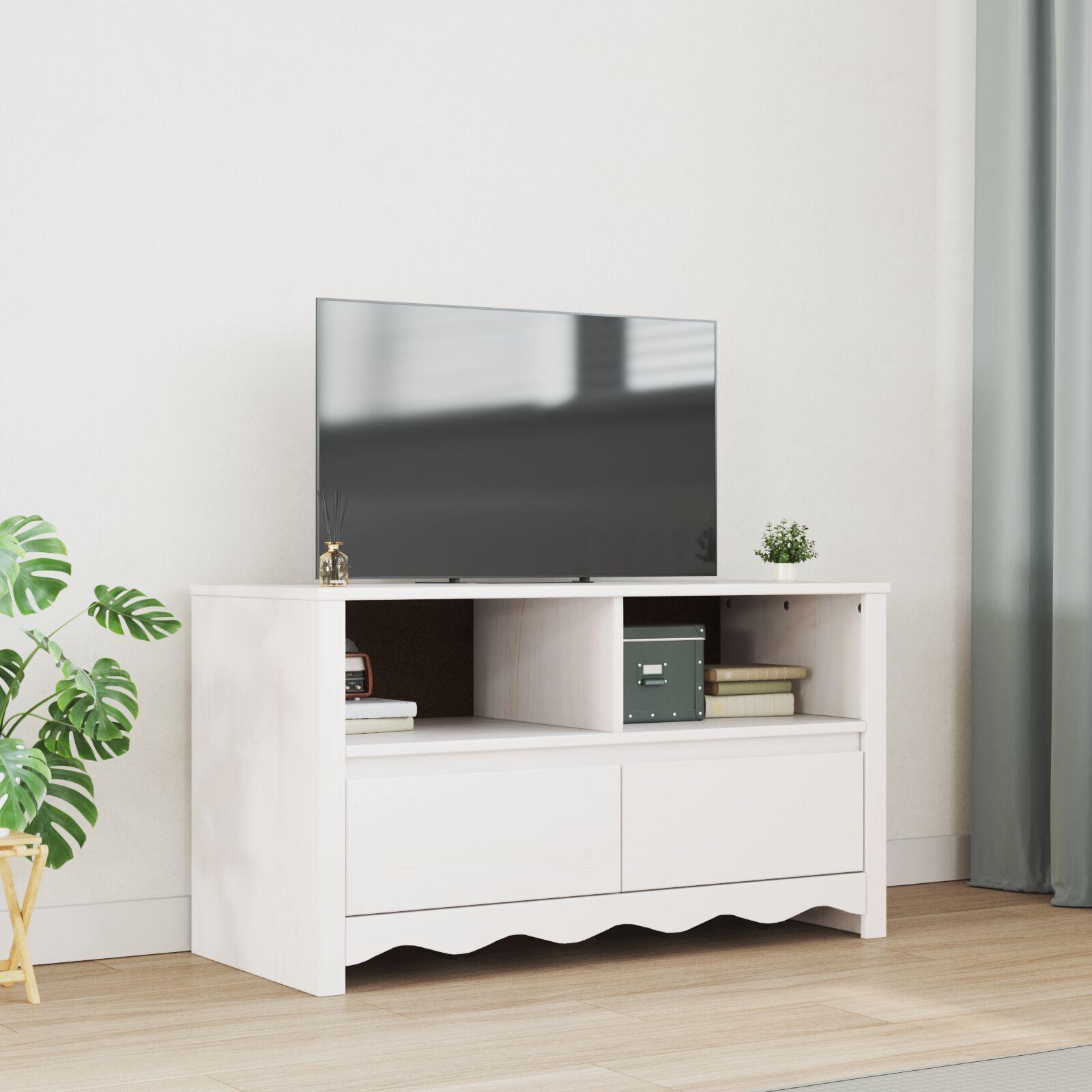 TV Skab "DRAMMEN" Hvid 99x43x55 cm Massivt Træ Fyr