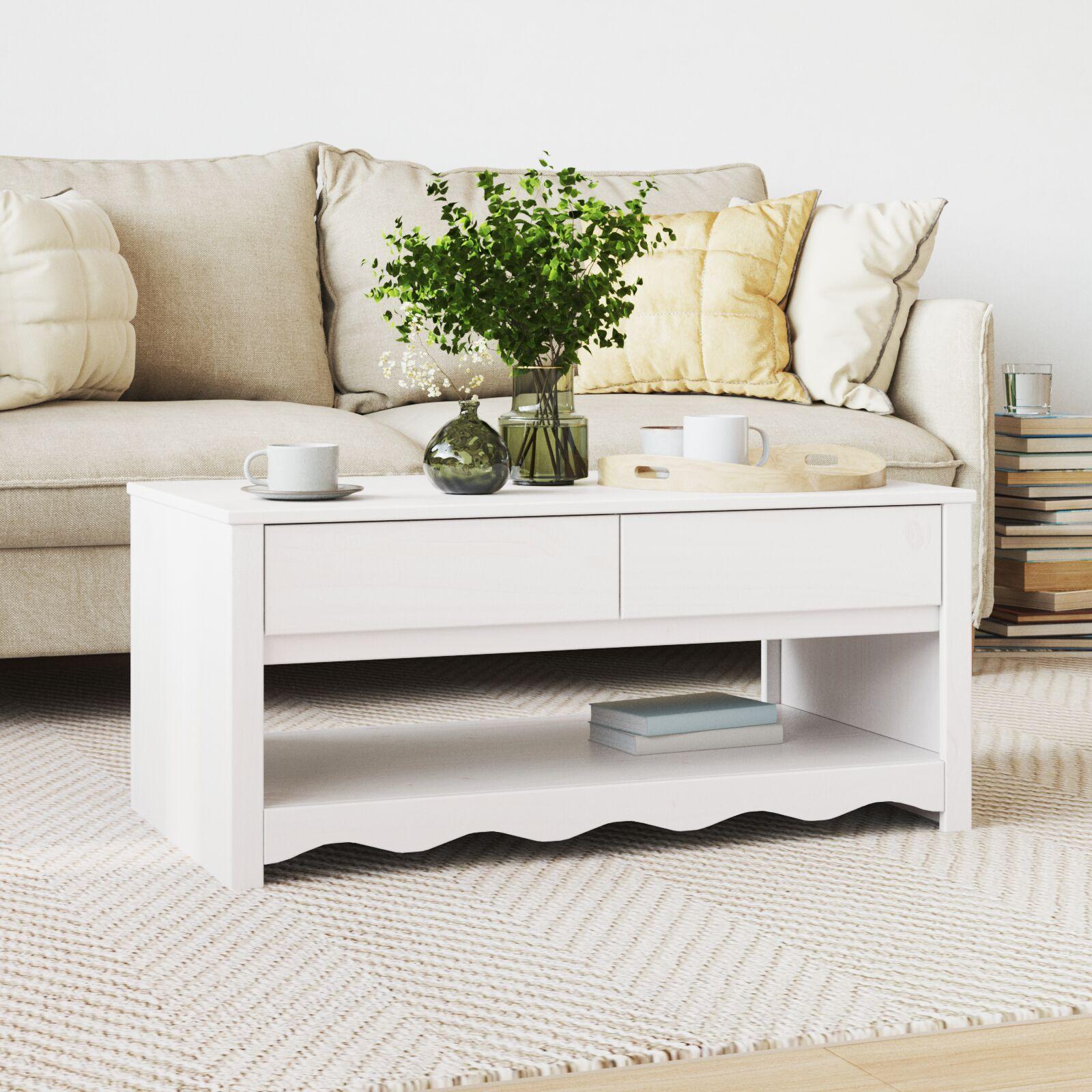 Sofabord Drammen Hvid 99 x 55 x 45 cm Massivt fyrretræ billede
