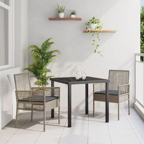 Havestole 2 stk med puder Grå Poly Rattan