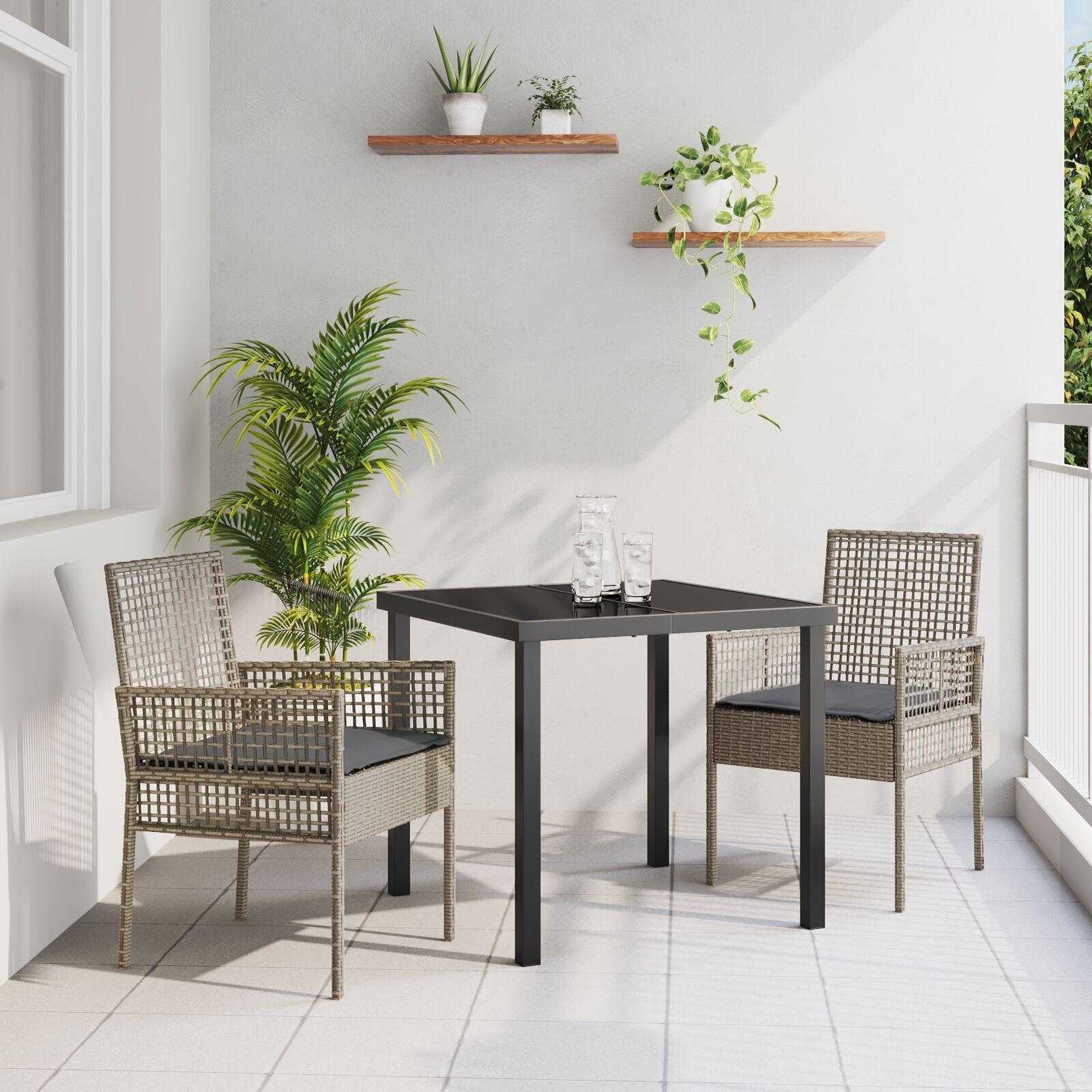 Havestole 2 stk med puder Grå Poly Rattan