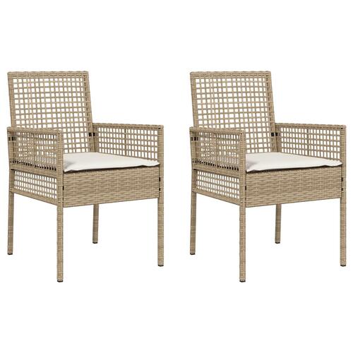 Havestole 2 stk med puder Beige Poly Rattan