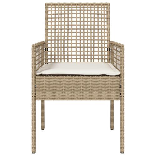 Havestole 2 stk med puder Beige Poly Rattan