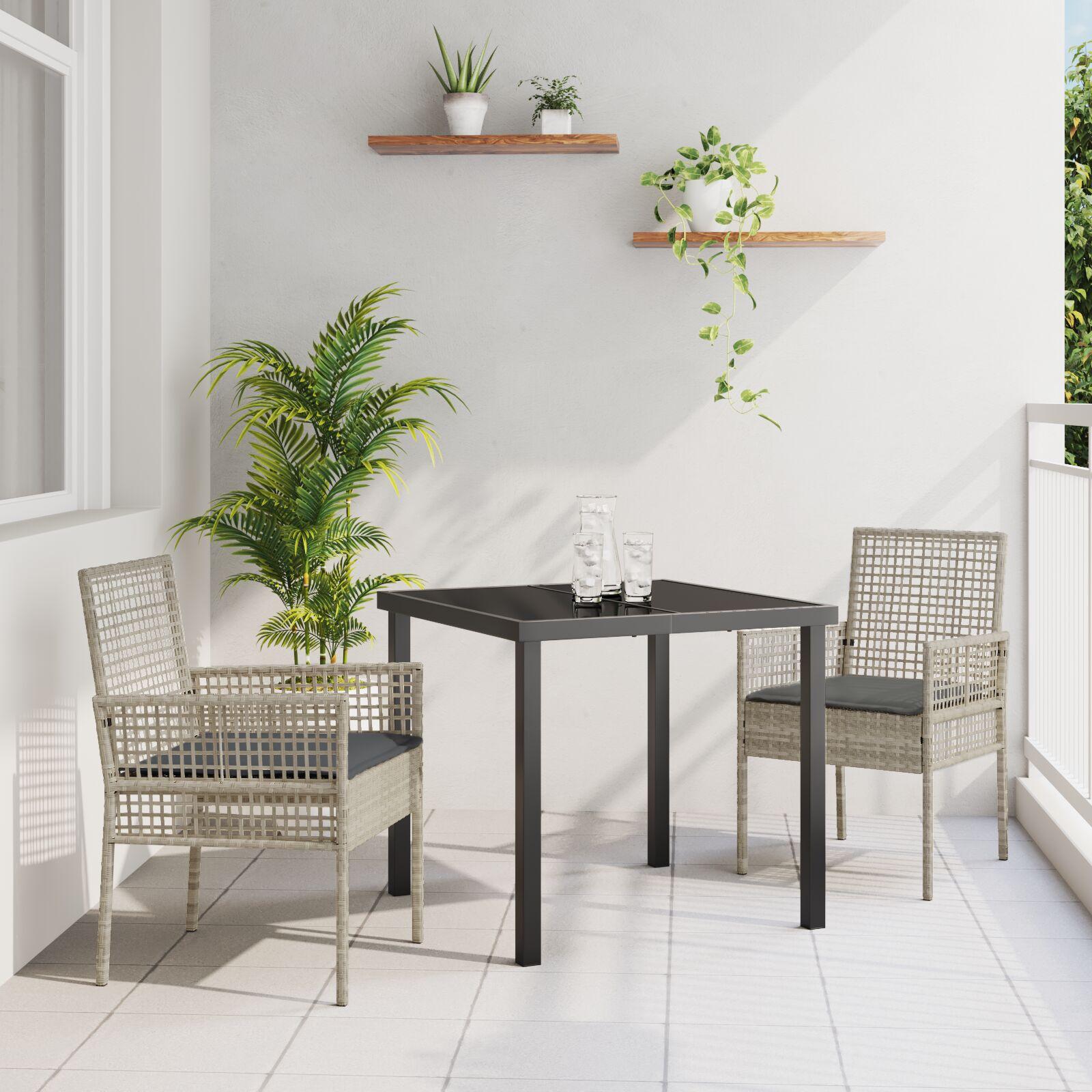 Havestole 2 stk med puder Lys grå Poly Rattan