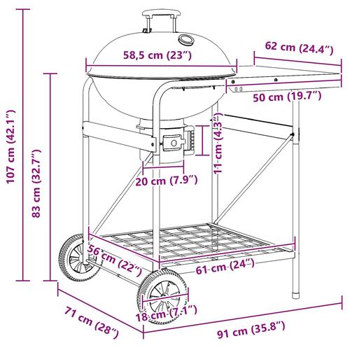 Kulgrill Trolley med låg - Sort 96x72x113 cm - Metal