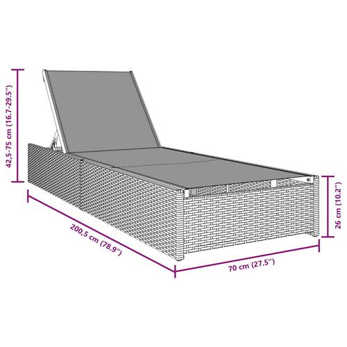 Solseng Grå 60x200x27 cm Poly Rattan