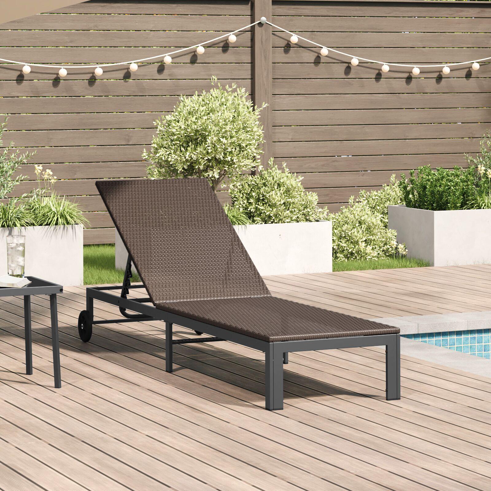 Liggestol med hjul Brun Poly Rattan