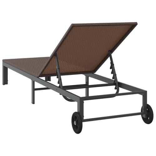 Liggestol med hjul Brun Poly Rattan