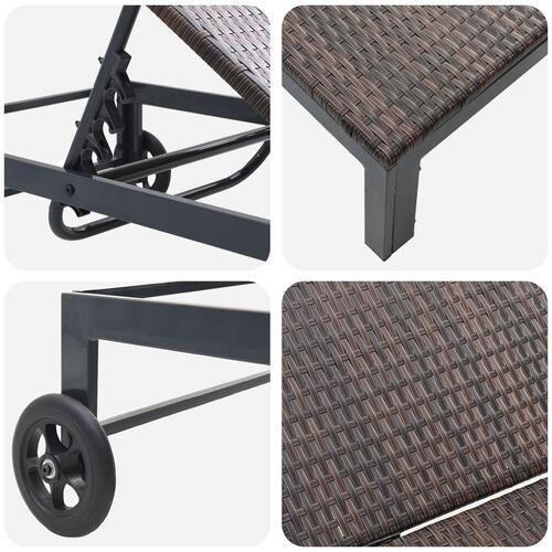 Liggestol med hjul Brun Poly Rattan