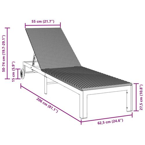 Liggestol med hjul Brun Poly Rattan