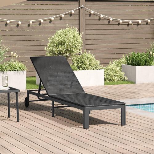 Solseng med Hjul Sort Poly Rattan