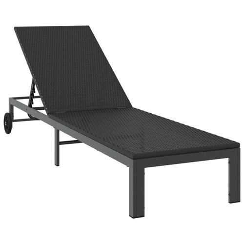Solseng med Hjul Sort Poly Rattan