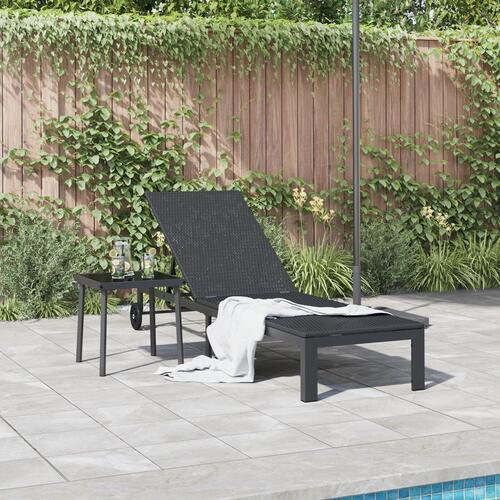 Solseng med Hjul Sort Poly Rattan