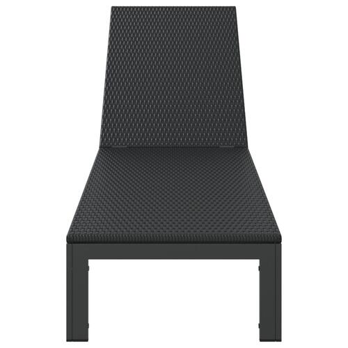 Solseng med Hjul Sort Poly Rattan
