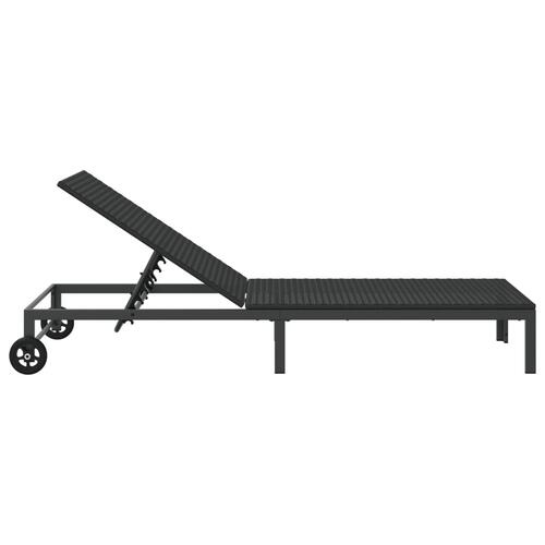 Solseng med Hjul Sort Poly Rattan