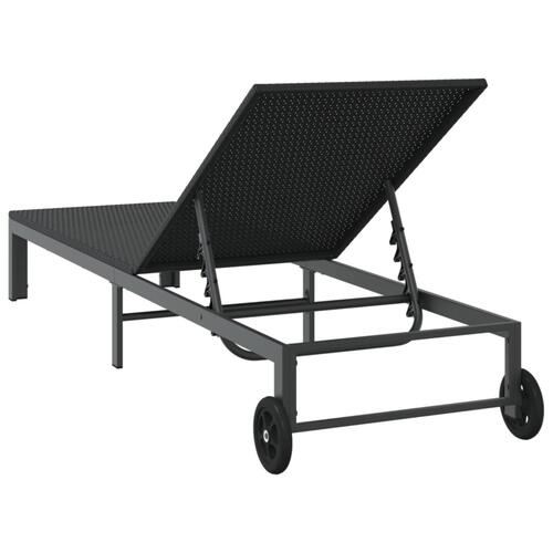 Solseng med Hjul Sort Poly Rattan