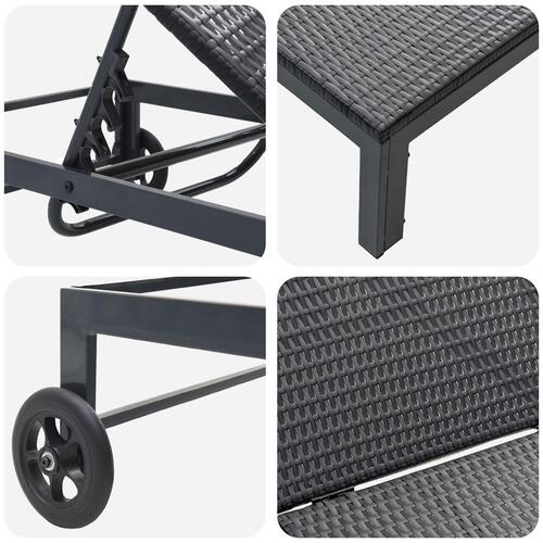 Solseng med Hjul Sort Poly Rattan