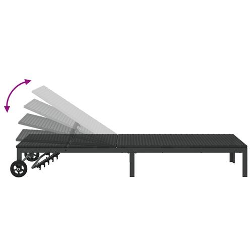 Solsenge 2 stk med hjul og bord Sort Poly Rattan