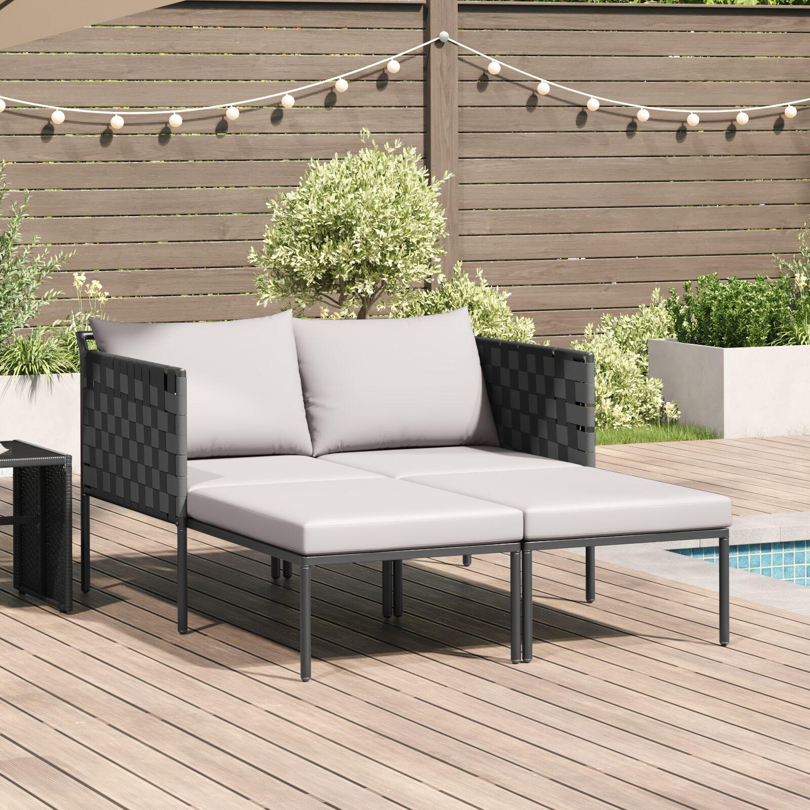 Solseng med puder til 2 personer Anthracit 115x153x69,5 cm Stål