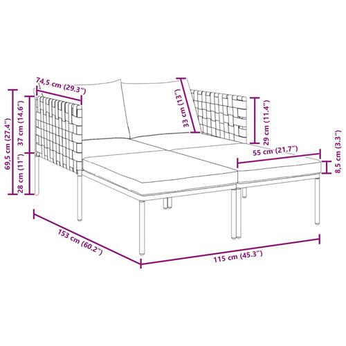 Solseng med puder til 2 personer Anthracit 115x153x69,5 cm Stål