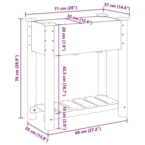 Haveplantekasse med hylde 71x37x76 cm i massivt fyrretræ