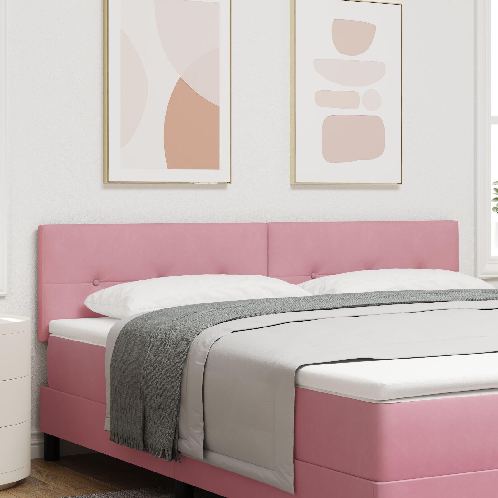 Sengegavl med knapstopning i pink 180 cm velour