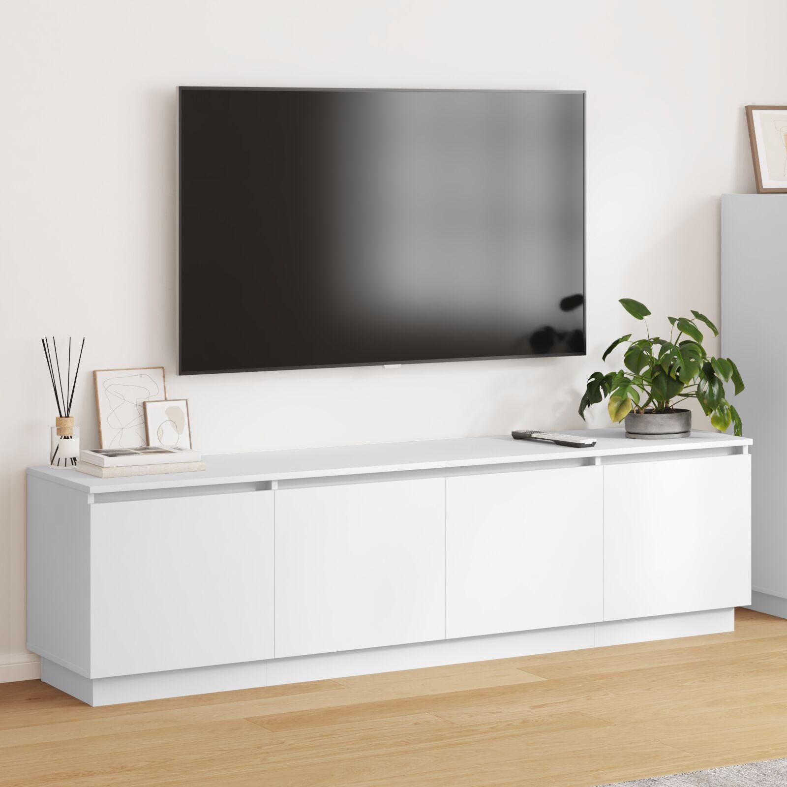 Tv-skab Med Led Hvid 180 X 38 X 49 Cm Konstrueret Træ