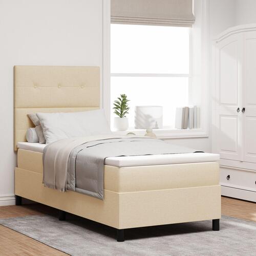 Seng Ramme med Madras Beige Stof 90 x 200 cm Box Spring Seng