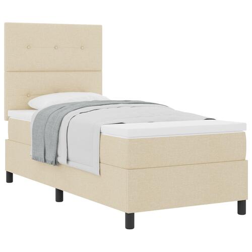 Seng Ramme med Madras Beige Stof 90 x 200 cm Box Spring Seng
