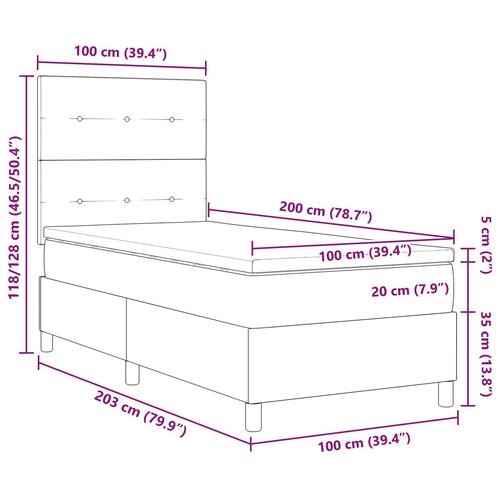 Senge Ramme med Madras Lysegrå Stof 100 x 200 cm Sengemadras
