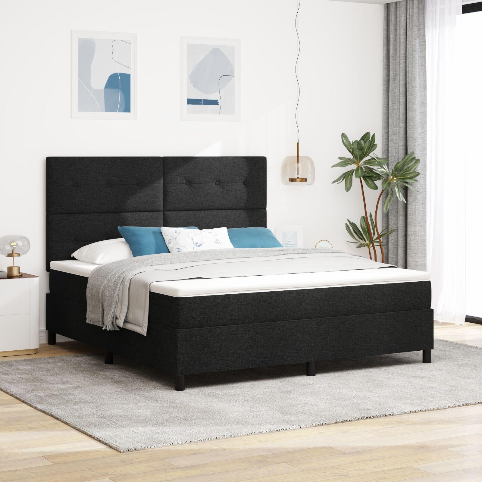 Kontinentalseng med madras Sort 180 x 200 cm Stof billede