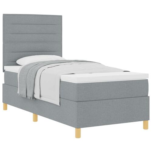Box Spring Seng med Madras Lysegrå 90x200 cm Stof