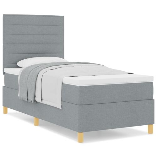 Box Spring Seng med Madras Lysegrå 90x200 cm Stof