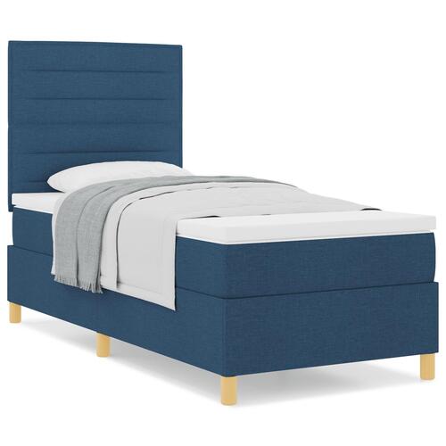 Box Spring Seng med Madras Blå 100x200 cm Stof