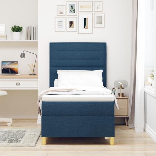 Box Spring Seng med Madras Blå 100x200 cm Stof