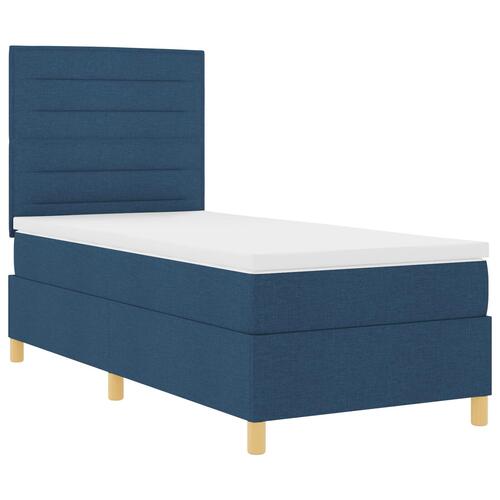 Box Spring Seng med Madras Blå 100x200 cm Stof
