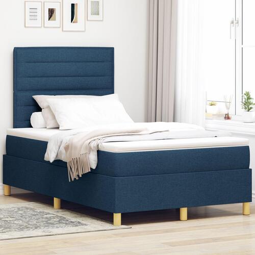 Box Spring Seng med Madras Blå 120x200 cm Stof