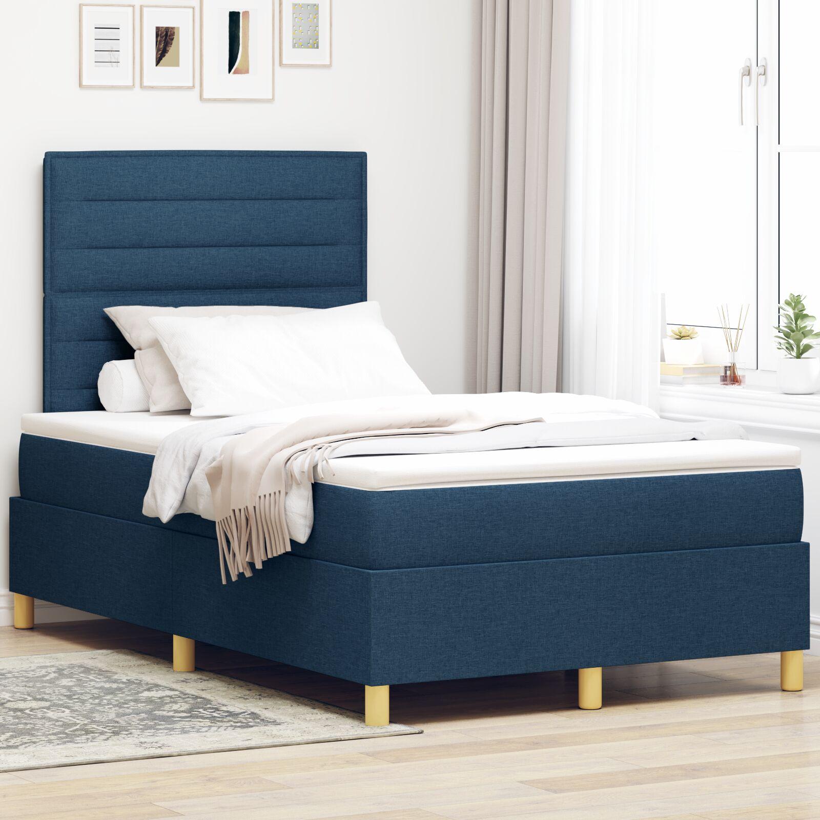 Box Spring Seng med Madras Blå 120x200 cm Stof